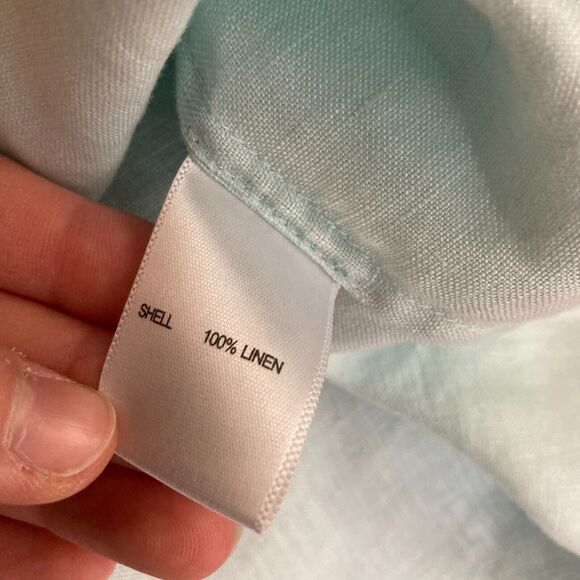 Pure Collection Shirt Womens Sz 12 Aqua Blue Green Linen Long‎ Sleeve Button Up - Picture 6 of 8